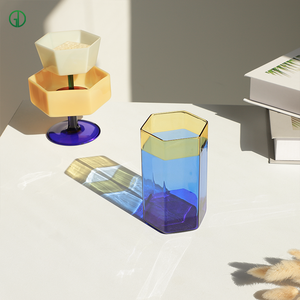 Bán buôn tùy chỉnh máy rửa chén an toàn hai <span class=keywords><strong>tone</strong></span> màu phù hợp với màu uống cốc nước thủy tinh hình lục giác trà cốc thủy tinh cho nước trái cây sữa - Product Image 4