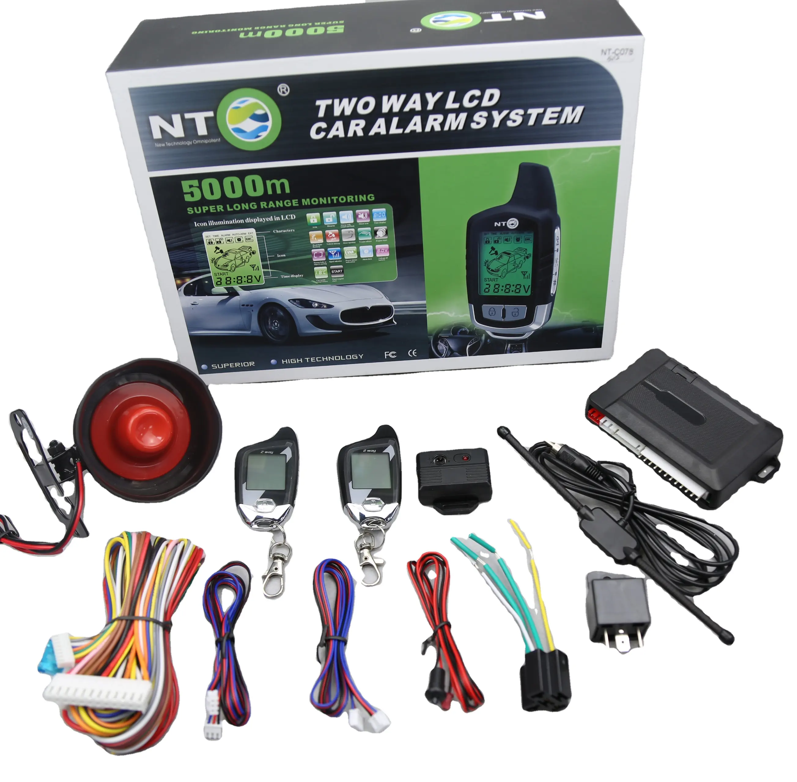 NTO 2 Way Sensível ao toque Display Remoto Dinâmico em dois sentidos Sistema de Segurança de Alarme de Carro manual Peças e Acessórios para Carro