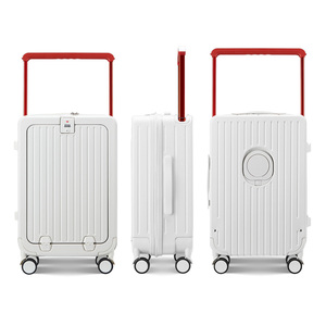 High Quality White Lightweight Front Open Suitcase <strong>Luggage</strong> <strong>Custom</strong> Waterproof Hard Shell PC Travel <strong>Luggage</strong> with Cup Holder - Product Image 2