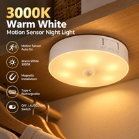 Lumière à détecteur de mouvement rechargeable, 3000K blanc chaud, lumière LED magnétique de nuit, type C, pour placard, armoire, couloir