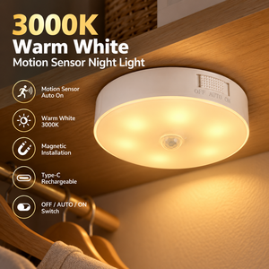Rechargeable <b>Motion</b> <b>Sensor</b> <b>Light</b> 3000K Warm White Magnetic <b>LED</b> Night <b>Light</b> Type C for Closet Cabinet Hallway - Product Image 1