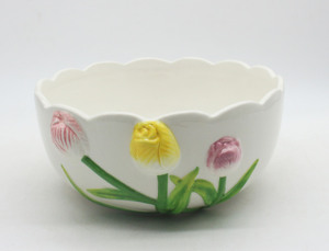 <span class=keywords><strong>Vase</strong></span> à fleurs en céramique blanche avec des tulipes jaunes et roses en 3D et des tiges vertes, décoration d'intérieur - Product Image 3