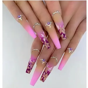 Luxury Designed Reusable Pink Nude False Nails Short Custom Acrylic Press On Nails Artificial Nails With Glue For Woman