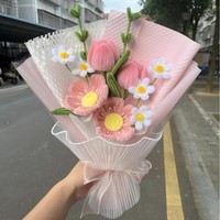 Bouquet de tournesols et de tulipes roses faits main en fil de fer, bouquet de fleurs torsadées pour la fête des Mères