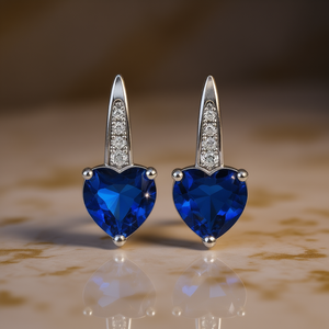 Pendientes de Cristal con Forma de Corazón E1500, Engaste de Garra Azul Zafiro, Joyería Romántica para Uso Diario de Mujer - Product Image 2