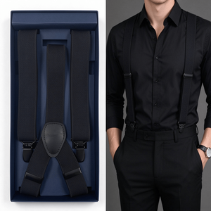 Y Back Convertible Clips and Buttons Adjustable Custom Black Elastic <b>Men's</b> Wedding Genuine Leather Suspenders for <b>Men</b> - Product Image 5