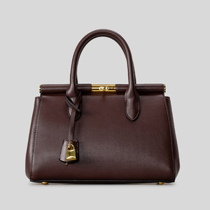 Bolso Tote Clásico de Cuero PU Marrón Oscuro, Bolso de Mano para Mujer con Detalle de Cierre Dorado, Correa Desmontable para el Trabajo y Viajes - Product Image 1
