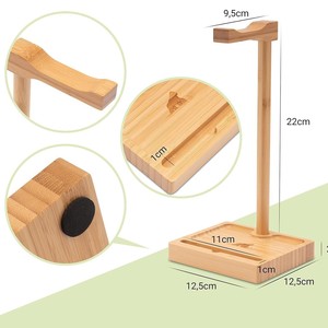 Bamboo <b>Headphone</b> <b>Stand</b> With Phone Holder Desktop Organizer For Over Ear <b>Headphones</b> And Smartphone Storage Rack - Product Image 2