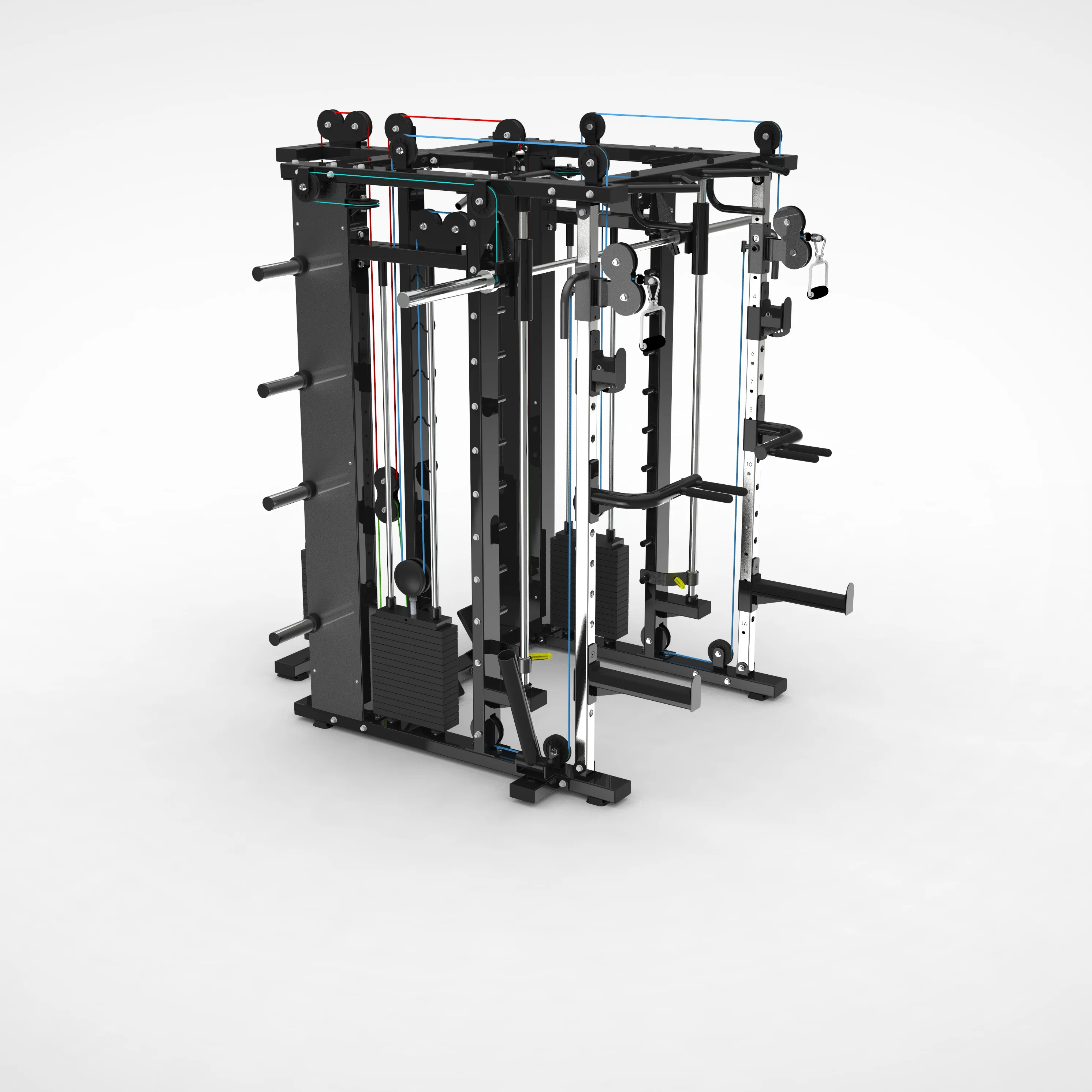 Longotech Multi Functional Trainer Cable Crossover Machine 3D Smith con 3 set di pile di peso