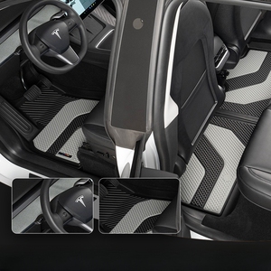 Alfombrilla de coche de cuero LICHI con logotipo de aleación personalizado moldeada por inyección de doble Color TPE 3 5 uds almohadilla de pie de coche para Tesla MODEL <span class=keywords><strong>Y</strong></span> - Product Image 3
