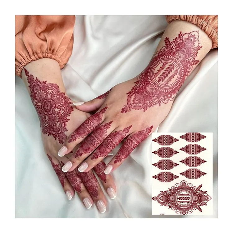 Wasserdichte Henna Tattoo Brown Henna Aufkleber für Hand Tattoo für Frauen Body Art Temporäre Hena Design Mehndi Aufkleber