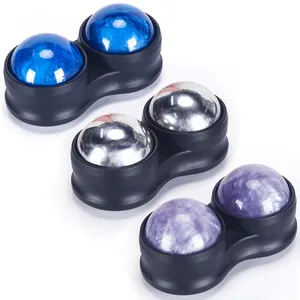 custom 54mm 2 in 1 combination hand-held 304 stainless steel ice gel resin double ball fascial muscle relax massage ball