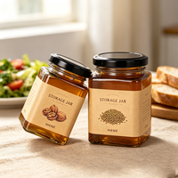 Pot à miel carré de luxe en verre de 50-730 ml, avec couvercle noir à visser, pour confiture, beurre de noix, épices