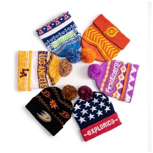 Bonnets personnalisés d'usine, style hip-hop streetwear, bonnets en tricot, bonnets colorés, bonnets en acrylique jacquard avec <span class=keywords><strong>pompon</strong></span>, pour hommes et femmes, <span class=keywords><strong>à</strong></span> porter au quotidien - Product Image 3