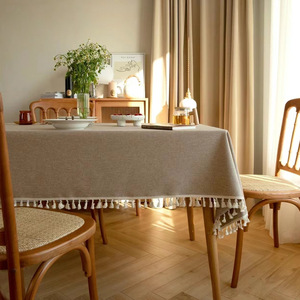 Cotton Linen Tablecloth Square Solid Color Tassel Home Dining Table Cover Waterproof Oil Proof Light Luxury Style - Product Image 3