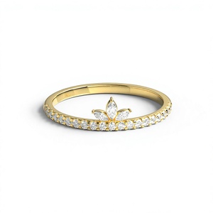 18K Gold Plated <b>Ring</b> Marquise <b>Crown</b> <b>Ring</b> With Round Diamond Side Stones Floral Tiara Stacking <b>Ring</b> Band Fine Jewelry for Women - Product Image 1