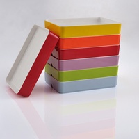 Assiette rectangulaire en mélamine incassable bicolore de 8,6 pouces pour restaurant Shabu, empilable