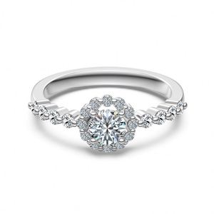 Dylam Exquisite Fine Jewelry Sterling <b>Silver</b> <b>925</b> Rhodium Plated D VVS1 Moissanite Flower Cocktail <b>Rings</b> Bridal Promise <b>Ring</b> - Product Image 1