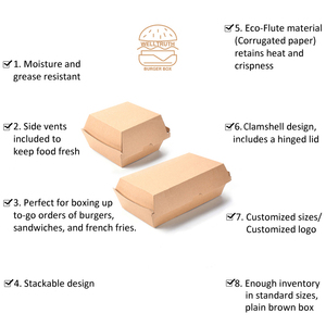 Hamburger Box Kraft carta ondulata Hamburger Hamburger imballaggio alimentare Take Away Paper Box