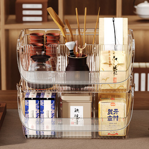 Tea Set Storage Box Transparent With Compartments For <b>Teacups</b> Tea Bags Accessories Desk Organizer - Product Image 2