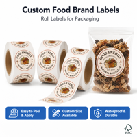 Étiquettes d'emballage autocollantes imperméables personnalisées avec logo holographique durable pour les noix, les biscuits et les en-cas