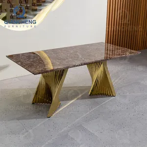 New york ucuz mobilya victoria 6 kişilik yemek masası seti çin'de J1stainless çelik altın modern lüks akik yemek masası