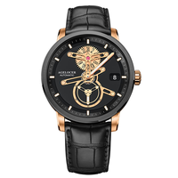 AGELOCER Montre Astronome Originale Station Spatiale Luxe Diamant Date Automatique Montre Mécanique pour Hommes Bracelet en Cuir avec Boîte