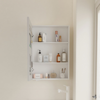 Meuble-lavabo mural moderne en aluminium laqué blanc avec vasque en céramique et miroir de courtoisie