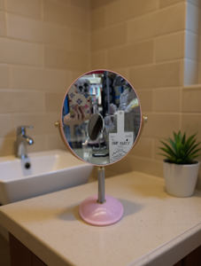 Round <b>Double</b>-<b>Sided</b> Vanity <b>Mirror</b> With Plastic Frame And Glass Surface For Home Use Modern Tabletop Design 1x Magnification - Product Image 2