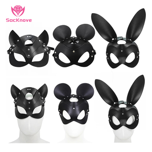 SacKnove Sexy Bunny Cosplay Christmas Halloween Blindfold Alternative Flirting Toy Rabbit Ears Eye Mask Leather Bondage Headgear - Product Image 1