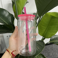Gobelet en plastique acrylique à double paroi de 16 oz, type globe à neige, pré-percé, avec couvercles en plastique