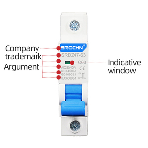 Высокоэффективный миниатюрный автоматический выключатель 63А, 1P MCB, AC230V/400V, сертифицирован CE, с отключающей способностью 6кА, медный корпус, защита от перенапряжения - Product Image 2