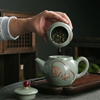 Service à thé Kung Fu complet en céramique de style américain, luxe léger, pour la maison, idéal comme cadeau – Studio de calligraphie et peinture Lingfeng