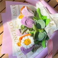 Vente en gros d'articles confectionnés Bouquet tissé à la main Bouquet de fleurs conservées pour cadeau de Noël Fleur au crochet faite à la main
