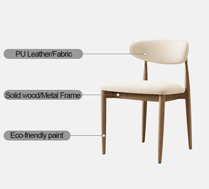 Kursi Makan lapisan kain Nordic Modern bingkai logam kulit PU kursi makan kedai kopi restoran kayu gaya Eropa - Product Image 2