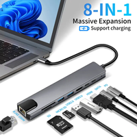 Adaptador Multifuncional 8 en 1 USB 3.1 Tipo C, Lector de Tarjetas, Carga Rápida PD, Puerto USB Tipo C para Laptop