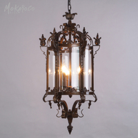 Lustre en cage, couleur bronze, lampe de plafond, style américain rétro, lustre hexagonal en verre, style romain gothique, luminaire suspendu pour cour