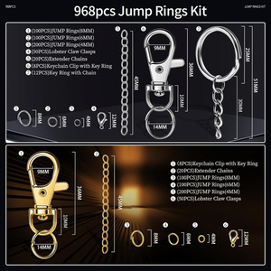 DIY Metal Keychain Kit 968 Pcs Silver Gold Lobster Clasps Rings <b>Bag</b> <b>Accessories</b> Jewelry Making Supplies - Product Image 2
