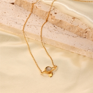 Delicado Collar Gargantilla con Colgante de Estrella Planetaria de Acero Inoxidable, Collar con Dije de Saturno y Piedra Ojo de Gato, Regalo Minimalista <span class=keywords><strong>para</strong></span> <span class=keywords><strong>Novia</strong></span> - Product Image 3