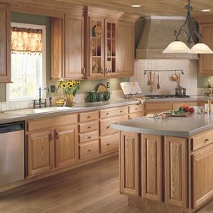 אי מטבח בצורת L מעץ אלון אדום אמריקאי, ארונות מטבח משולבים מעץ מלא בהתאמה אישית, גימור בצבע עץ מלא - Product Image 2