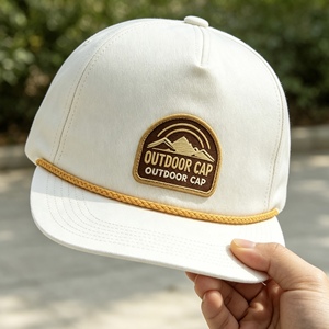 Custom <b>Flat</b> Brim 5 Panel Cap Patch Logo Deco Rope Adjustable Snapback Vintage Casual Outdoor Camping Baseball <b>Hat</b> For Unisex - Product Image 5