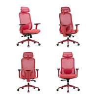Chaise de bureau ergonomique en maille, entièrement réglable en hauteur, dossier en maille de nylon, connecteur de cadre rouge, avec support lombaire 2D et accoudoirs 3D