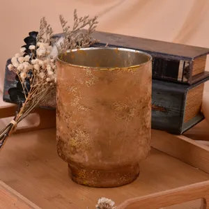 Jarra de vidro folha de ouro luxuosa para velas, porta-lanterna elegante e jarra decorativa de 1210ml