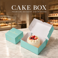Boîte à gâteau personnalisée avec estampage à chaud, imperméable, doublée d'éponge, emballage en papier rigide bleu de luxe, emballage pour pâtisserie, dessert, cadeau, carton de qualité alimentaire