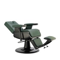 Fauteuil de Barbier Moderne Inclinable en Cuir Vert avec Fonction Massage pour Salon