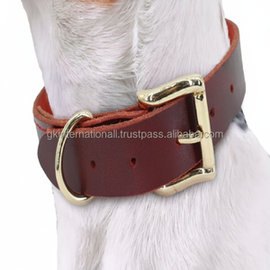 Collier de chien en cuir marron extra épais double couche de 2 pouces de large dans toutes les tailles personnalisées et matériel en acier inoxydable plaqué or de qualité supérieure - Product Image 1