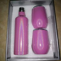 500ml 750ml en acier inoxydable isolé sous vide paillettes 12oz gobelet de vin 3 ensembles en forme d'oeuf thermos paillettes vin coffrets cadeaux