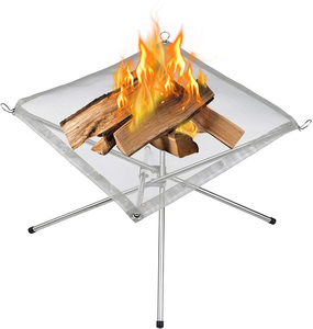 Braciere Pieghevole Quadrato in Acciaio Inox con Rete, Focolare a <span class=keywords><strong>Legna</strong></span> Richiudibile, Durevole e Salvaspazio per Campeggio e Giardino - Product Image 1
