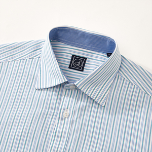 Camisa de Manga Larga Elegante para Hombre SQ de Alta Calidad, 100% Algodón, Azul Marino a Rayas, Bordado, Cuello Camisero, para Otoño, Ocasiones Formales - Product Image 1