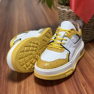 Zapatillas Deportivas Unisex de Cuero de Avestruz Sudafricano, Estilo Retro con Bloques de Color, Zapatos Casuales con Suela de TPR con Amortiguación de Aire, Cuero Exótico Auténtico - Product Image 4